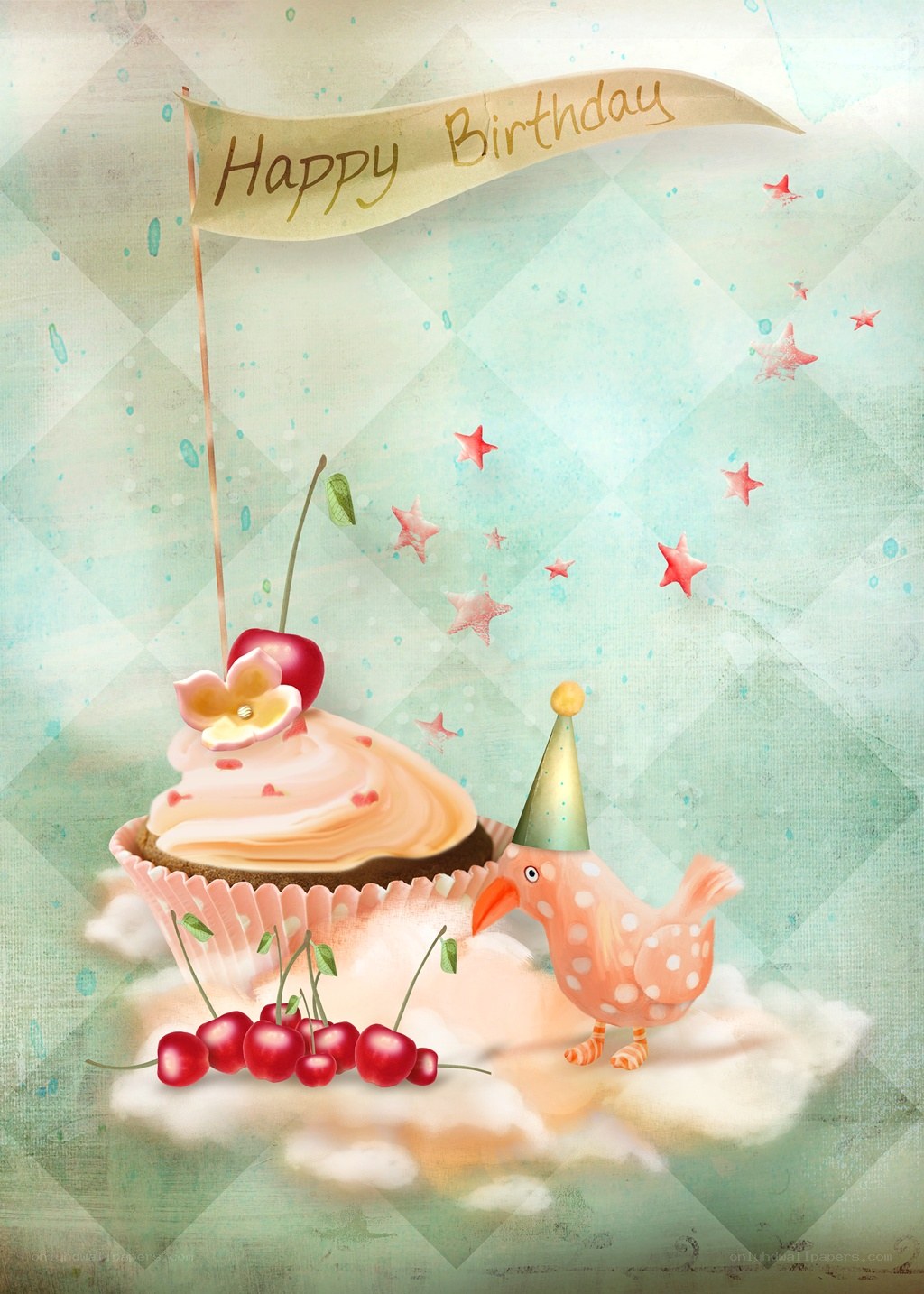 Birthday cupcake with bird