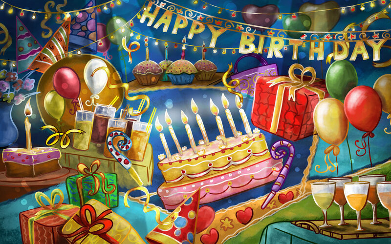 Birthday Party Celebration — Blue, Festive