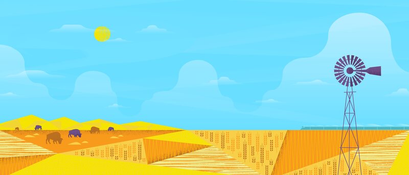 Bison in Wheat Field — Blue