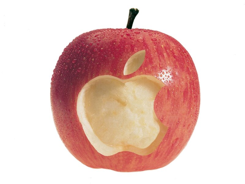 Bitten apple with logo cutout