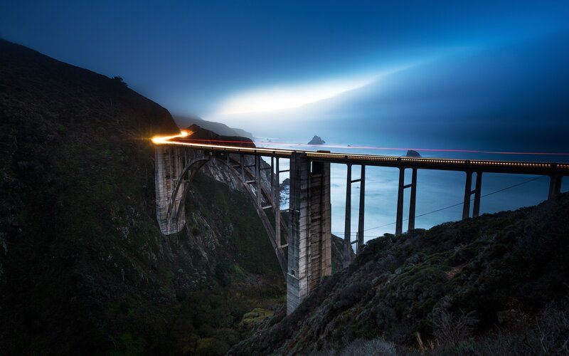 Bixby Creek Bridge — Blue, Dramatic, Night, Photograph, Ocean
