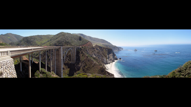 Bixby Creek Bridge — Blue, Serene, Afternoon, Photograph, Ocean, Mountains