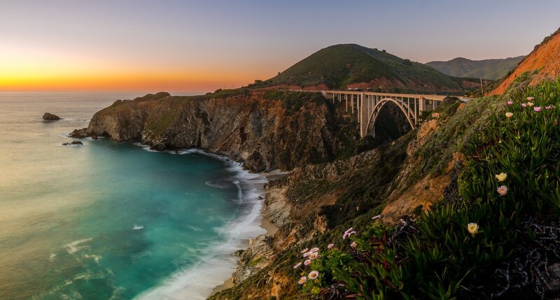 Bixby Creek Bridge — Blue, Serene, Sunset, Photograph, Ocean, Cliffs