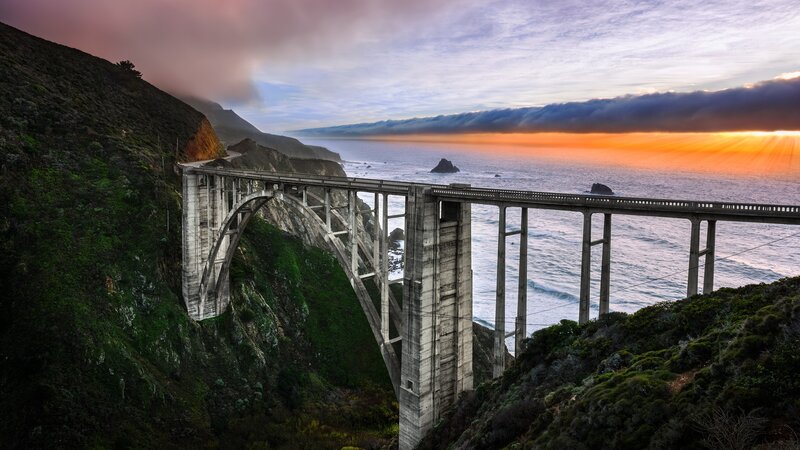 Bixby Creek Bridge — Orange, Dramatic, Sunset