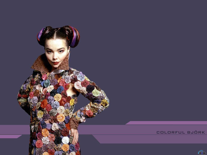 Björk in colorful floral dress