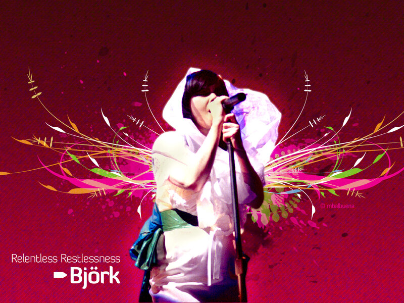 Björk performing on stage