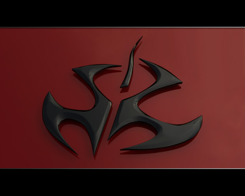 black abstract logo on red