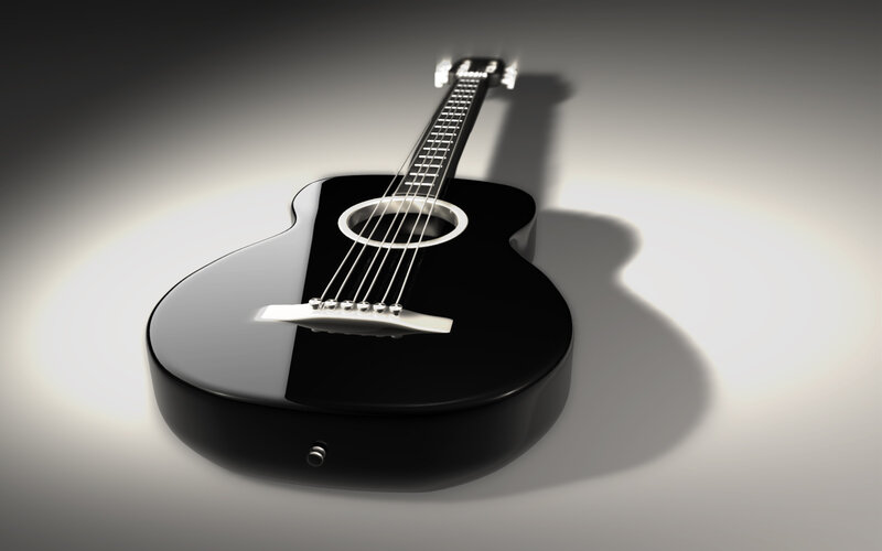 Black Acoustic Guitar — Dramatic, 3d Render