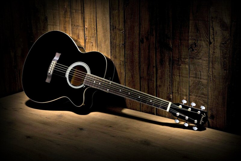 Black Acoustic Guitar — Dramatic, Photograph