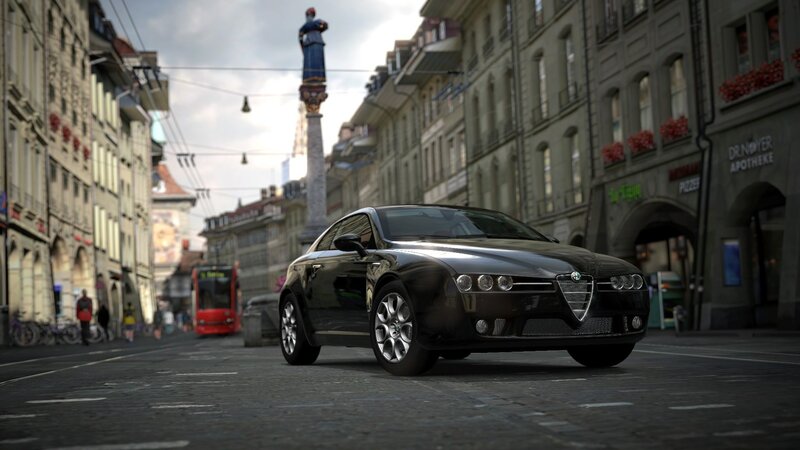 Black Alfa Romeo on city street