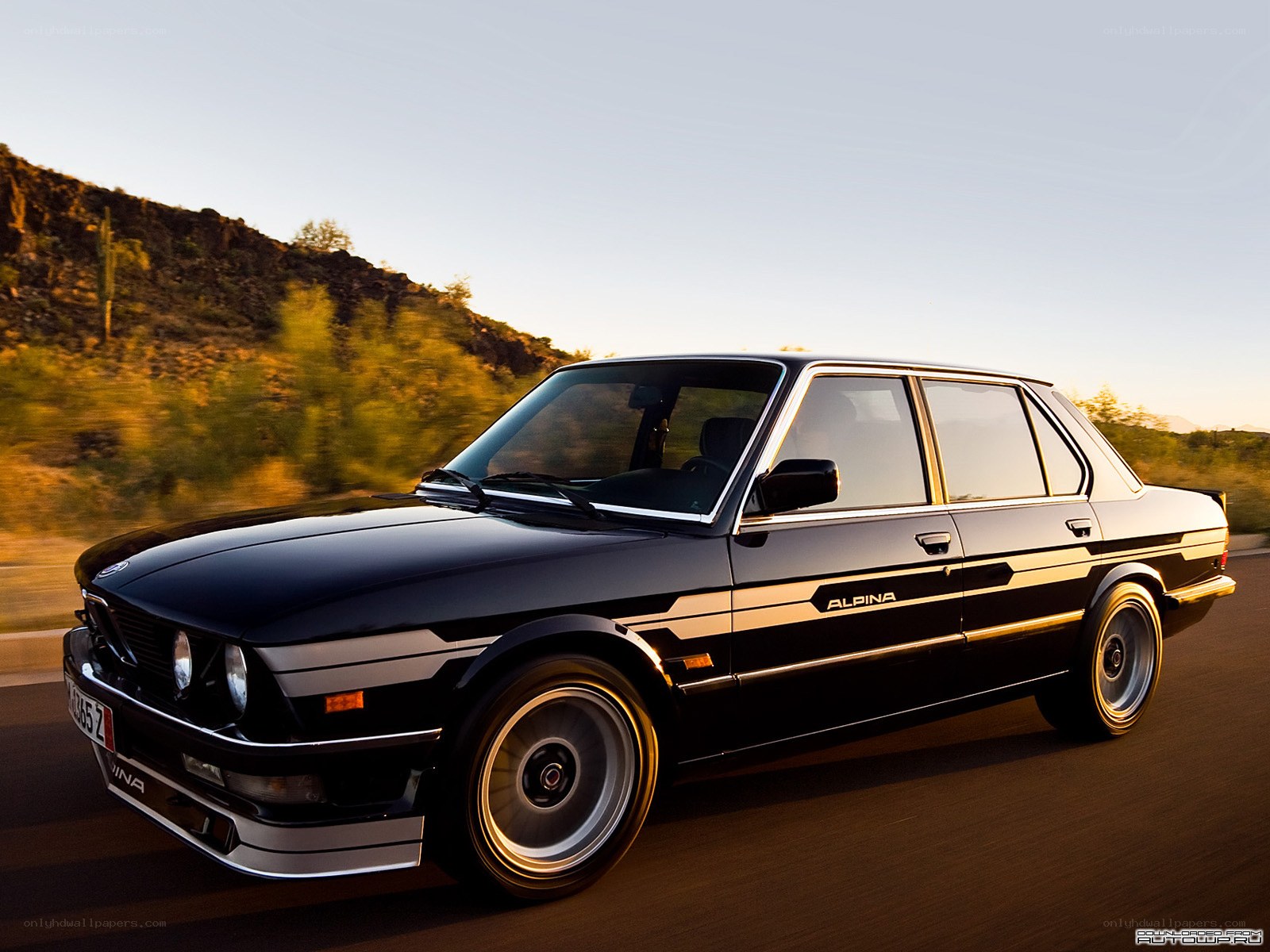 Black Alpina sedan on road