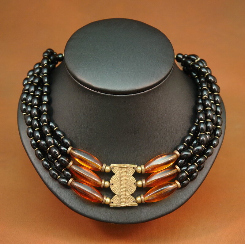 black and amber beaded necklace