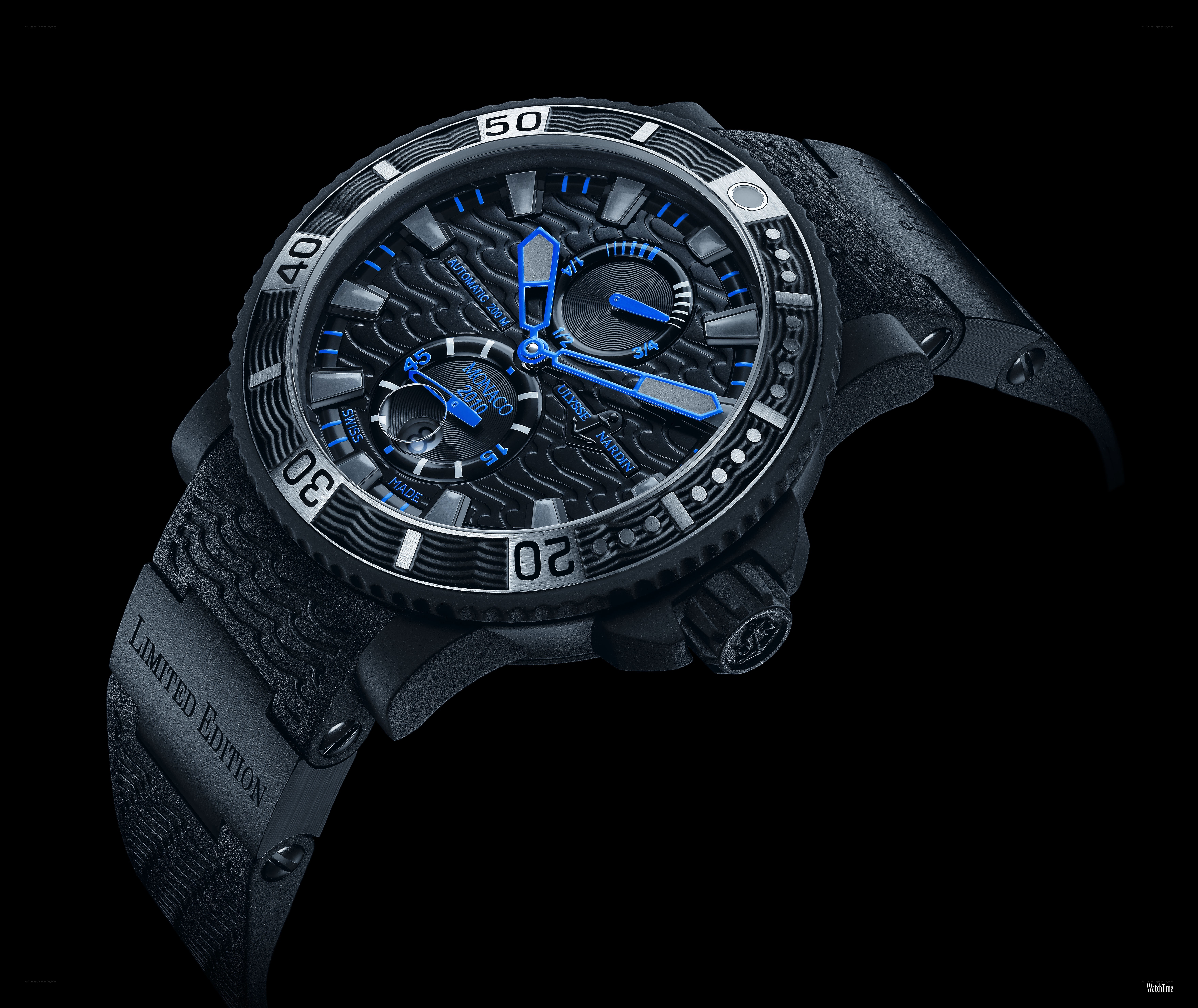 Black and blue watch with textured dial