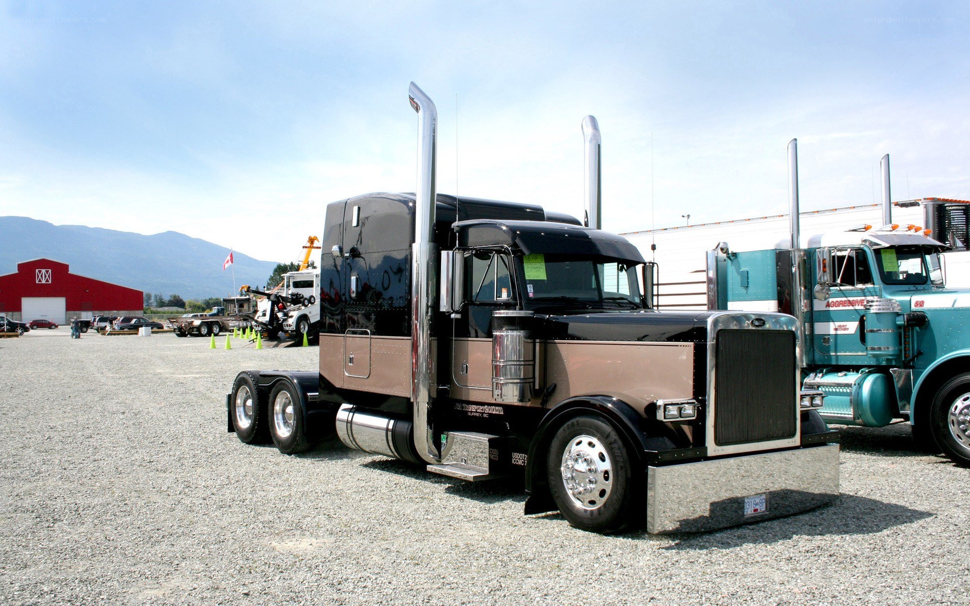 Black and brown semi-truck