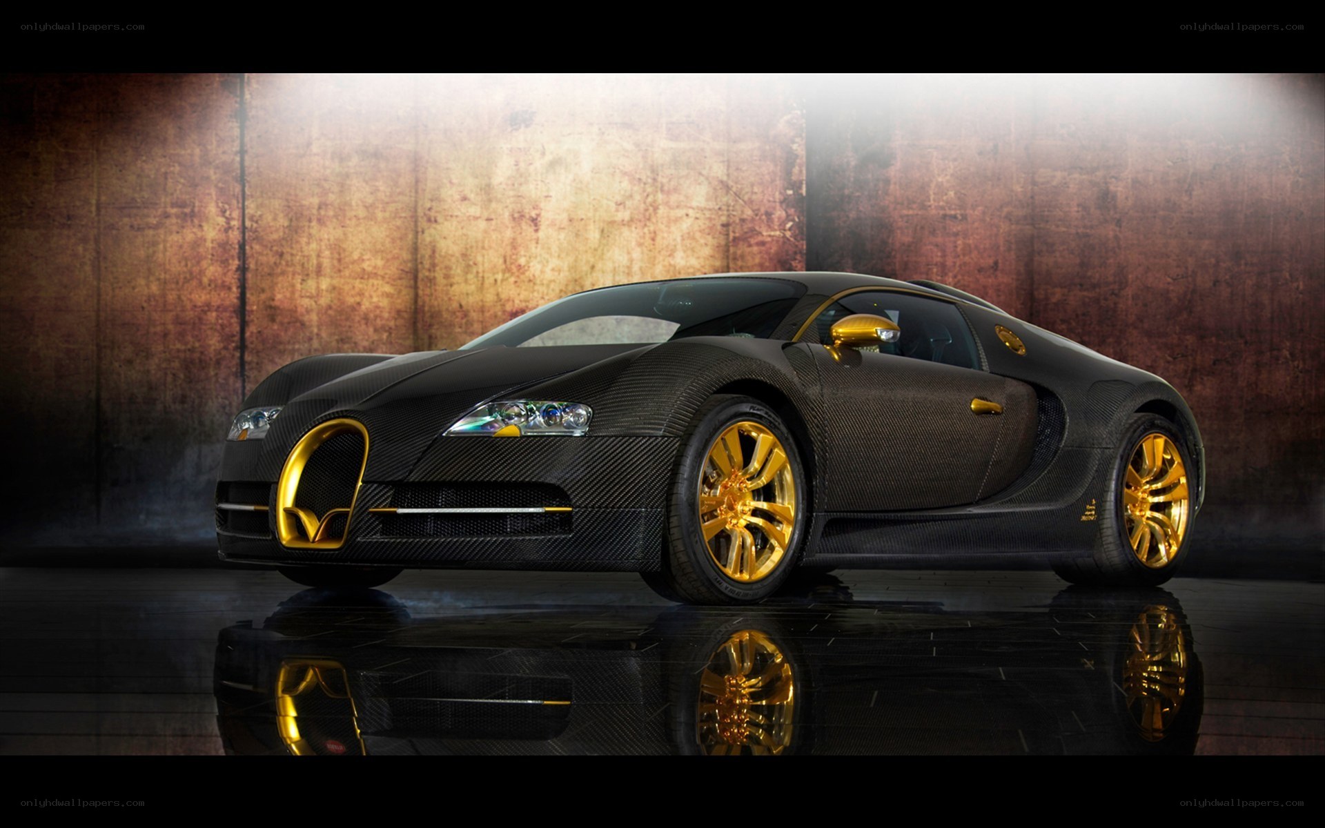 Black and gold Bugatti Veyron