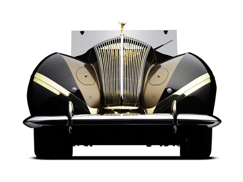 Black and Gold Car — Dramatic, Photograph, Grille, Hood Ornament