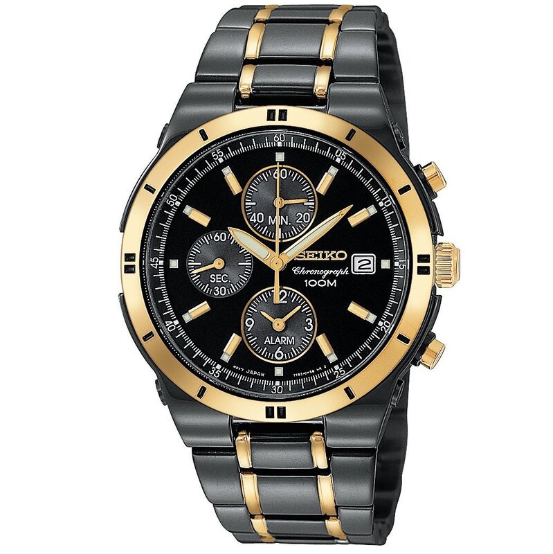 black and gold chronograph watch