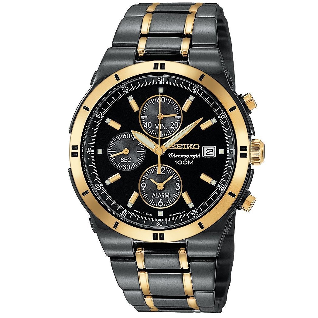 black and gold chronograph watch