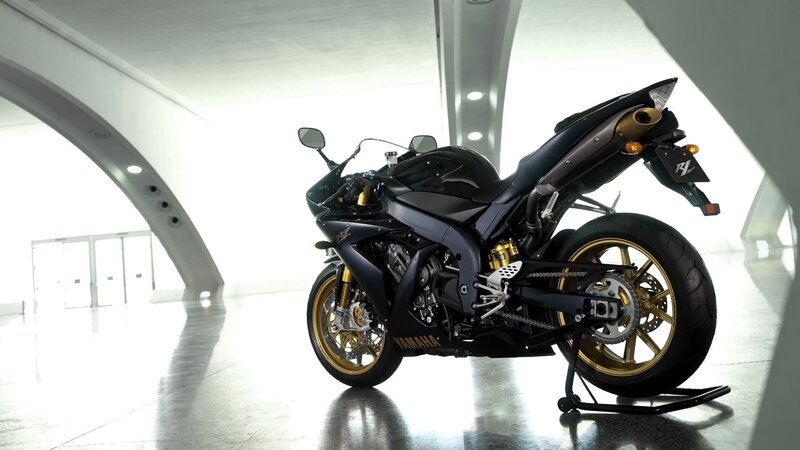 Black and Gold Motorcycle — Dramatic, Photograph, Stand, Architectural Space