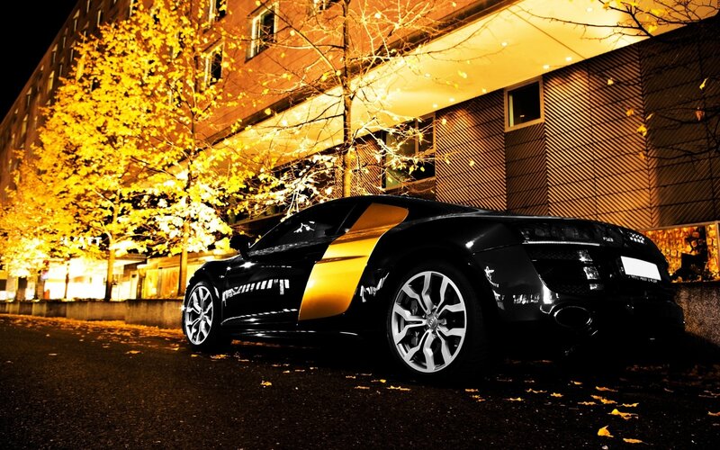 Black and Gold Sports Car — Dramatic, Night