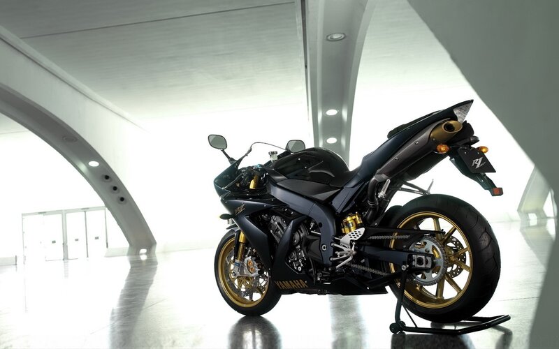 Black and gold Yamaha R1 motorcycle