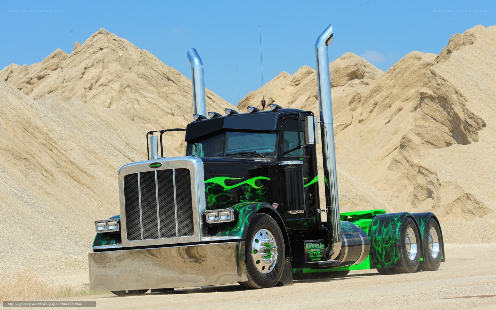 black and green flame truck