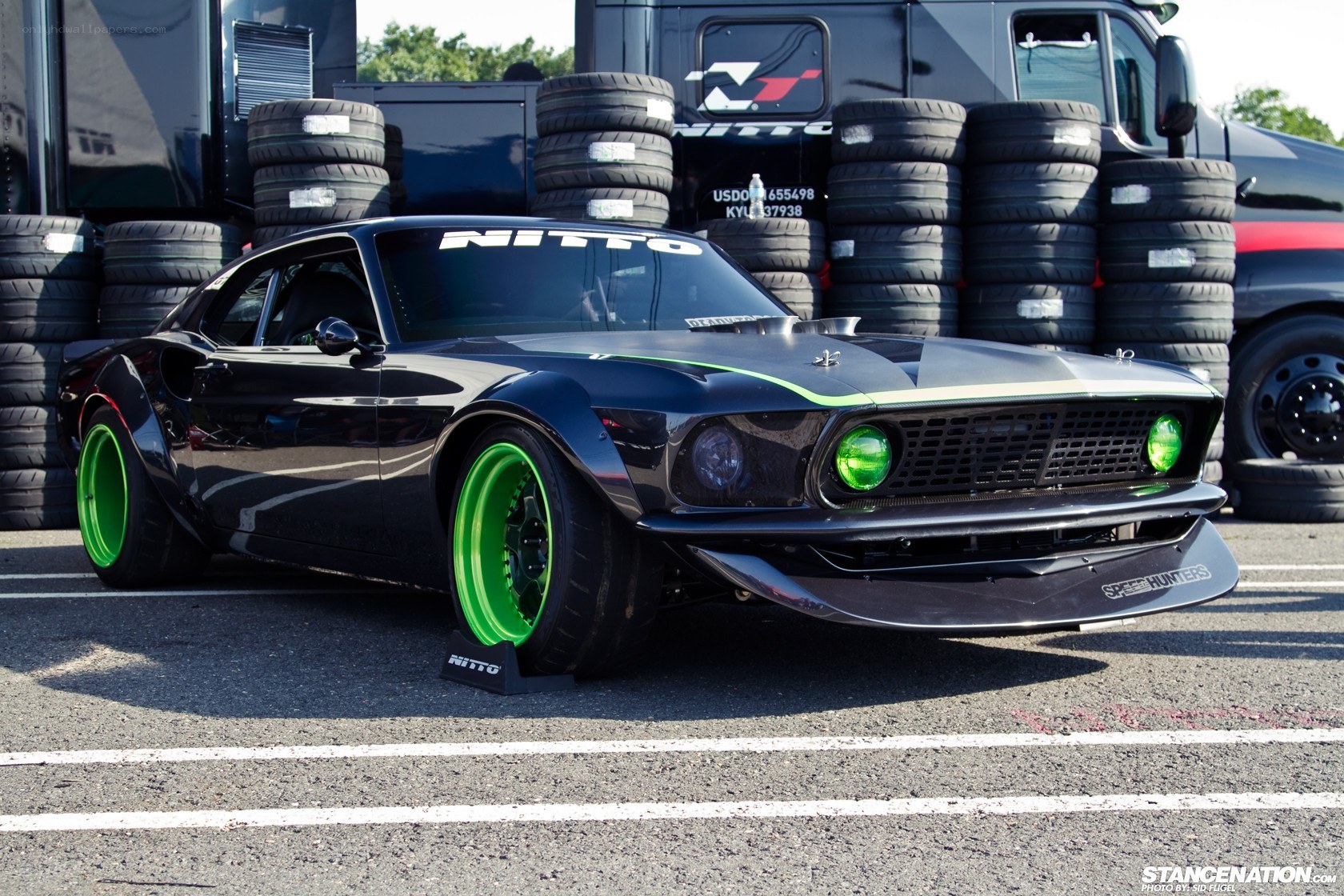 Black and green modified Mustang