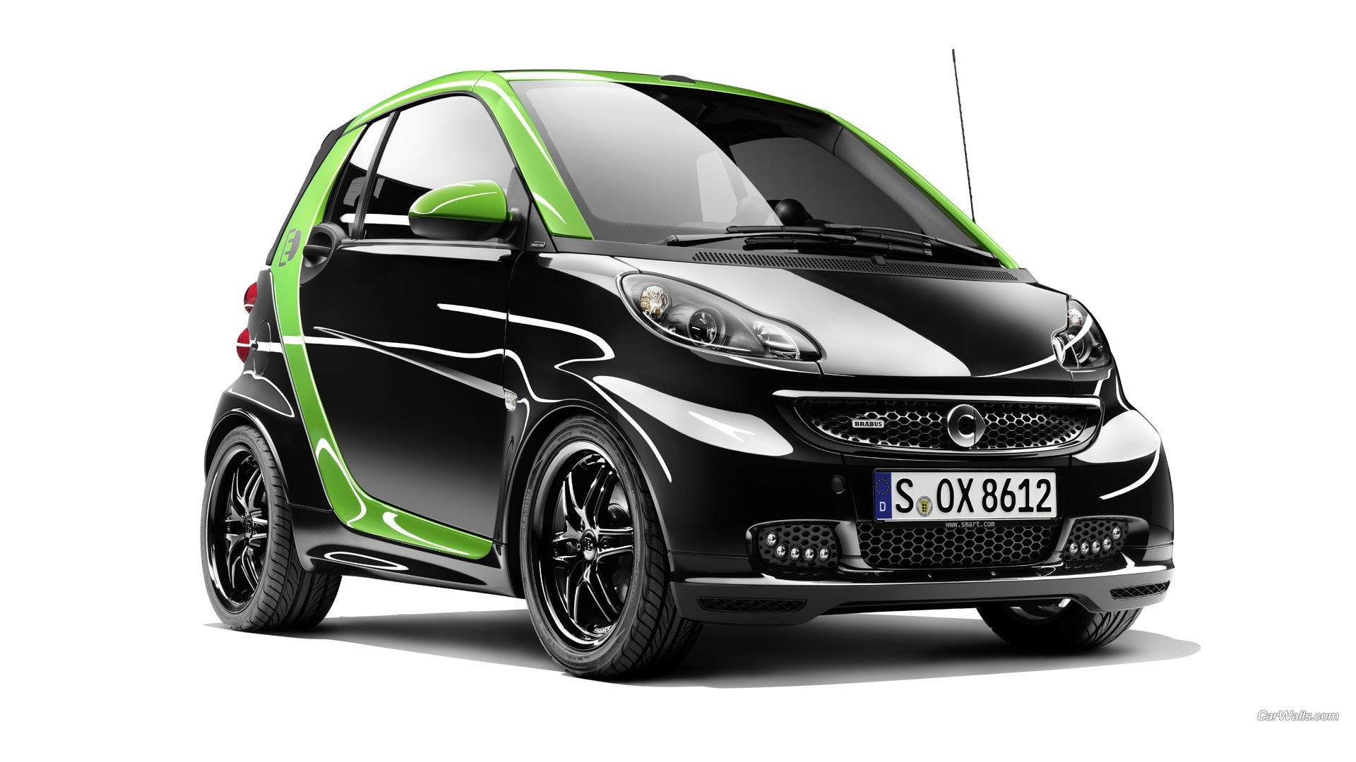 Black and green smart car