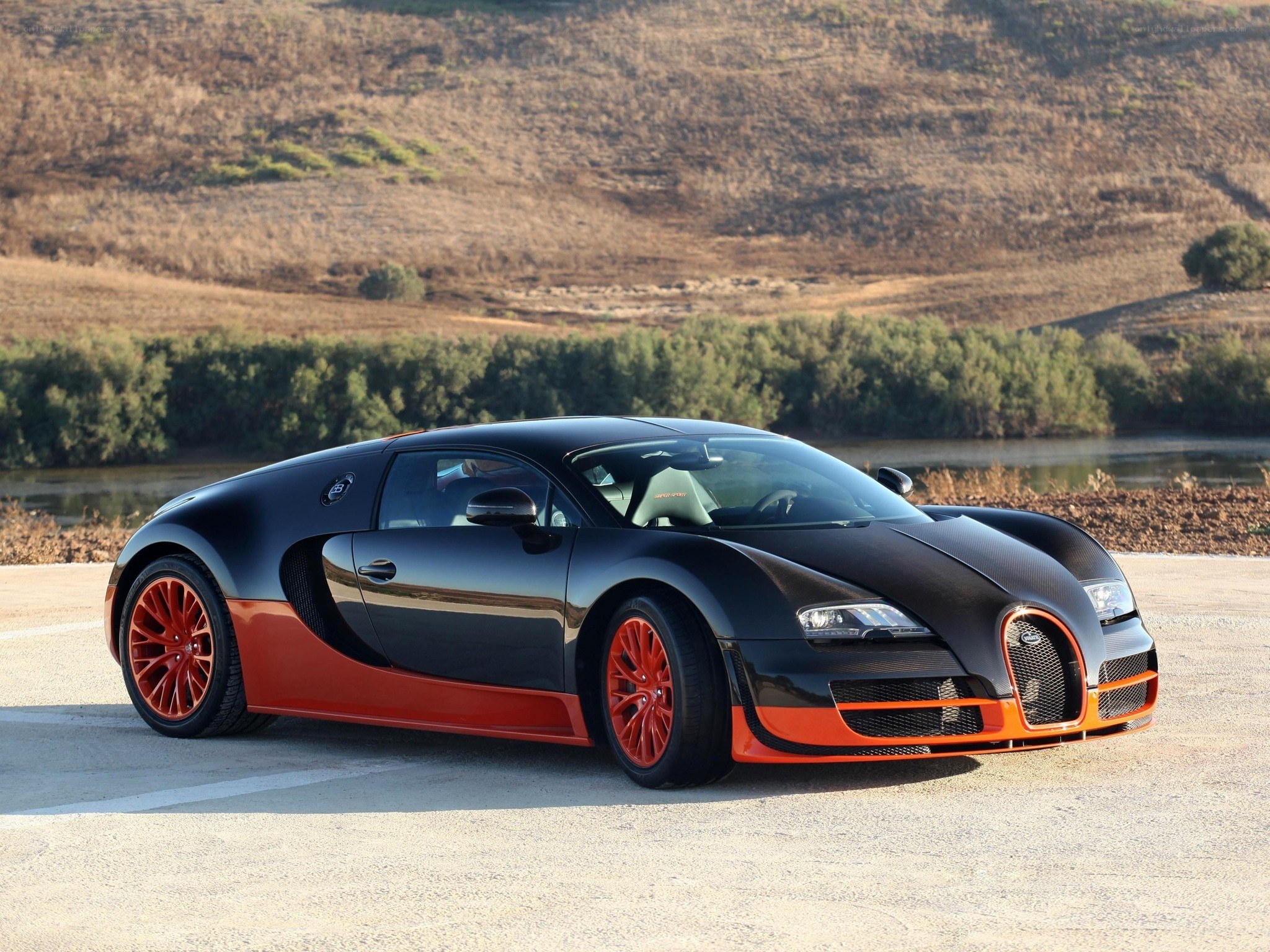 Black and orange Bugatti Veyron