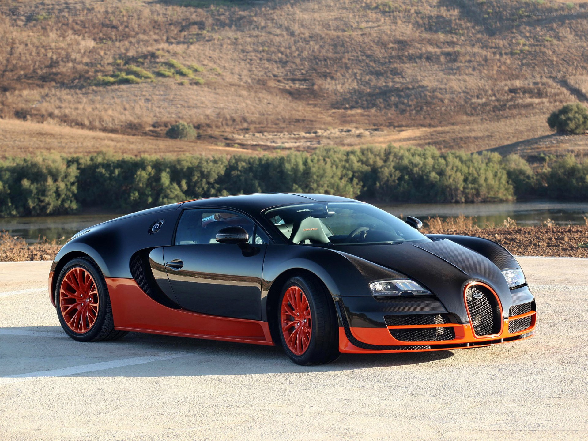 Black and orange Bugatti Veyron