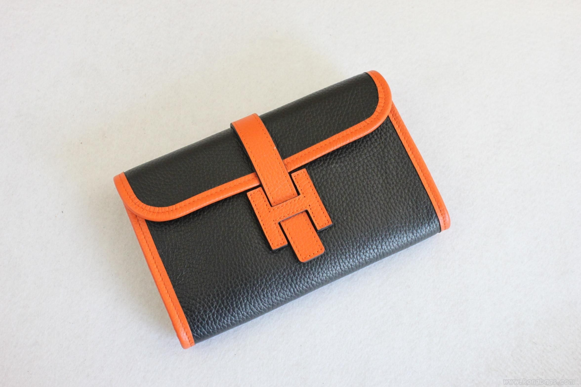 black and orange leather wallet