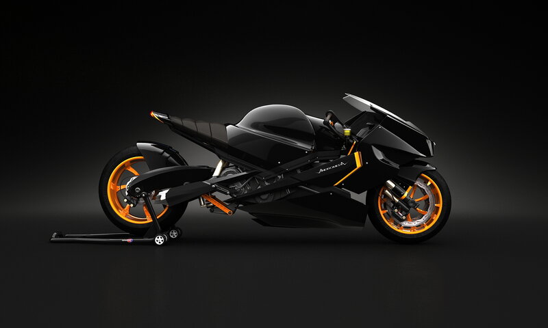 Black and Orange Motorcycle — Dramatic, 3d Render