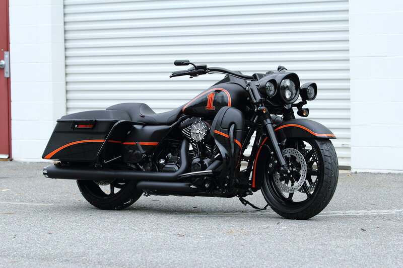 Black and Orange Motorcycle — Neutral, Afternoon, Photograph, Saddlebags