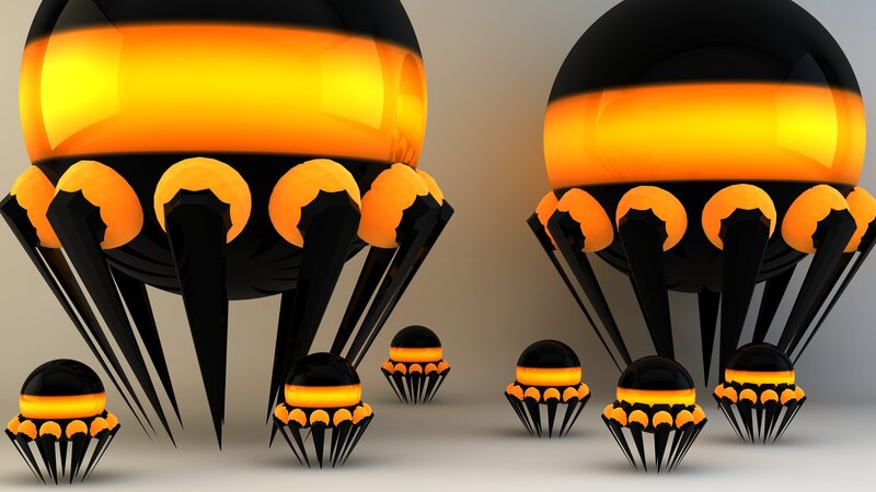 black and orange robotic creatures