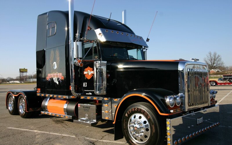 black and orange semi-truck