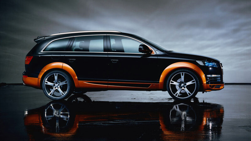 Black and Orange SUV — Dramatic, Photograph, Car, Wet Ground, Reflection