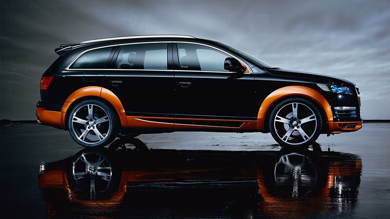 Black and Orange SUV — Dramatic, Photograph, Car, Wet Ground