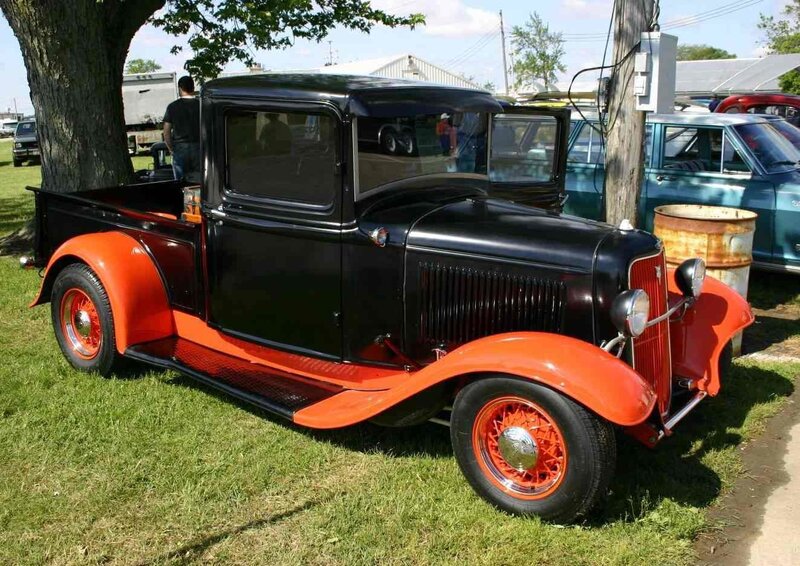 Black and orange vintage pickup truck
