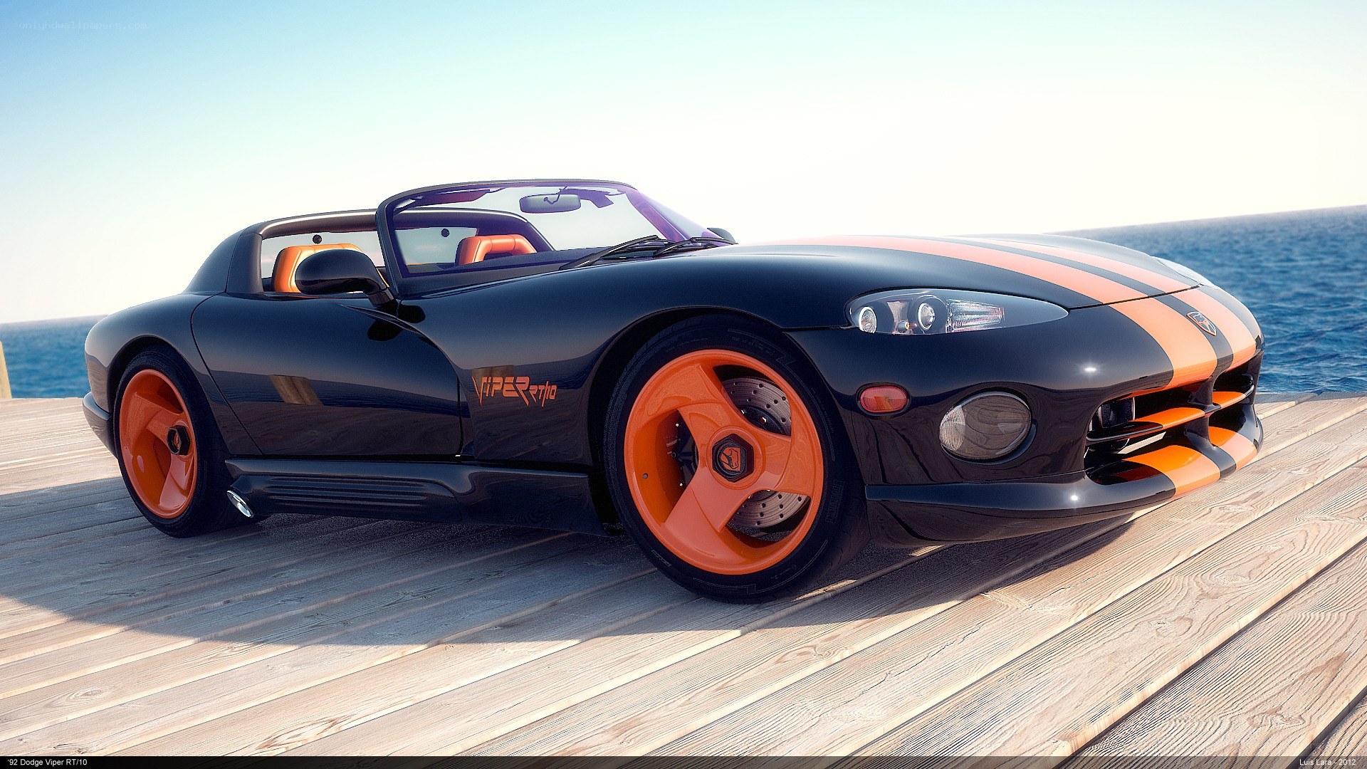 Black and orange Viper on dock