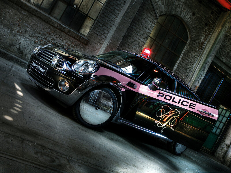 Black and pink police Mini Clubman