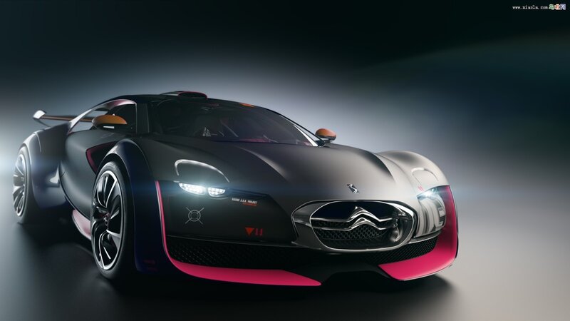 Black and Pink Sports Car — Dramatic, 3d Render, Headlights, Wheels, Grille