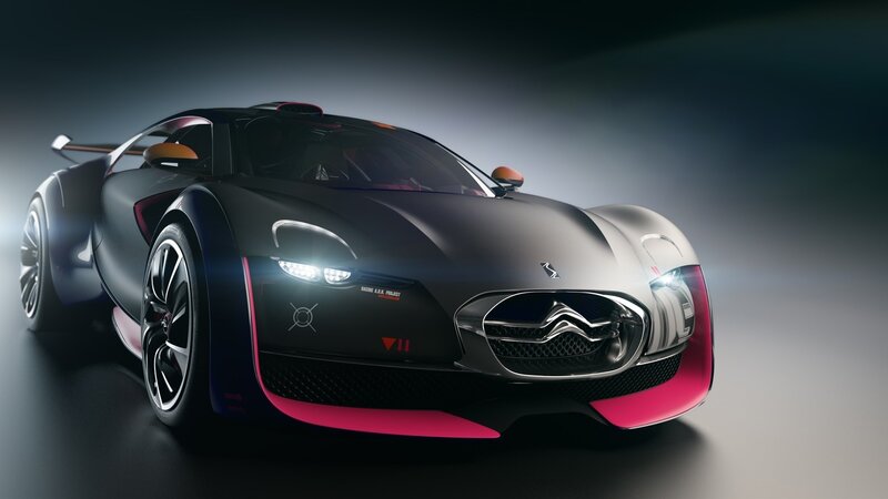 Black and Pink Sports Car — Dramatic, 3d Render, Headlights, Wheels