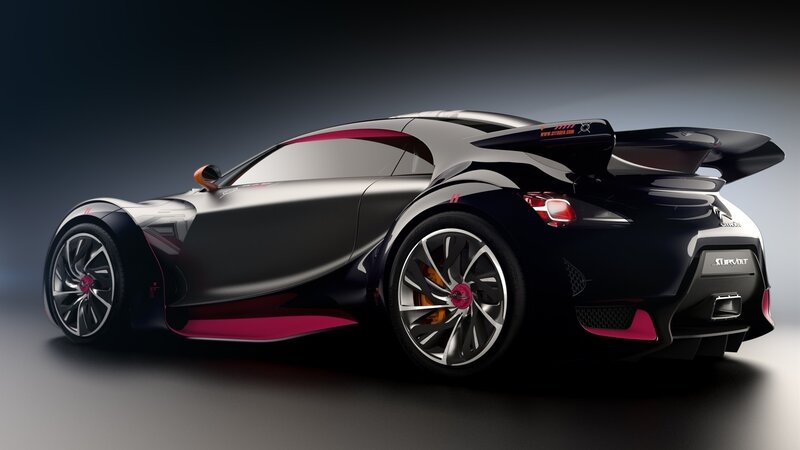 Black and Pink Sports Car — Dramatic, 3d Render, Wings