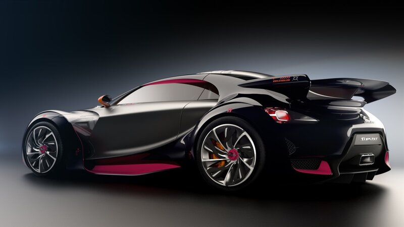 Black and Pink Sports Car — Dramatic, 3d Render, Wings, Wheel, Taillight