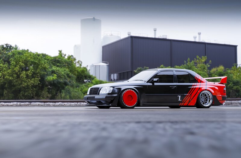 Black and Red Car — Dramatic, Photograph, Building