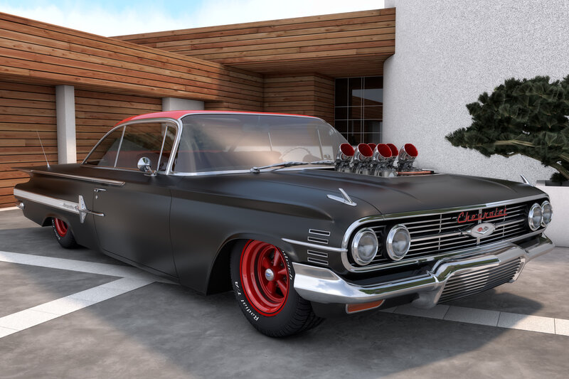 Black and Red Classic Car — Calm, Afternoon