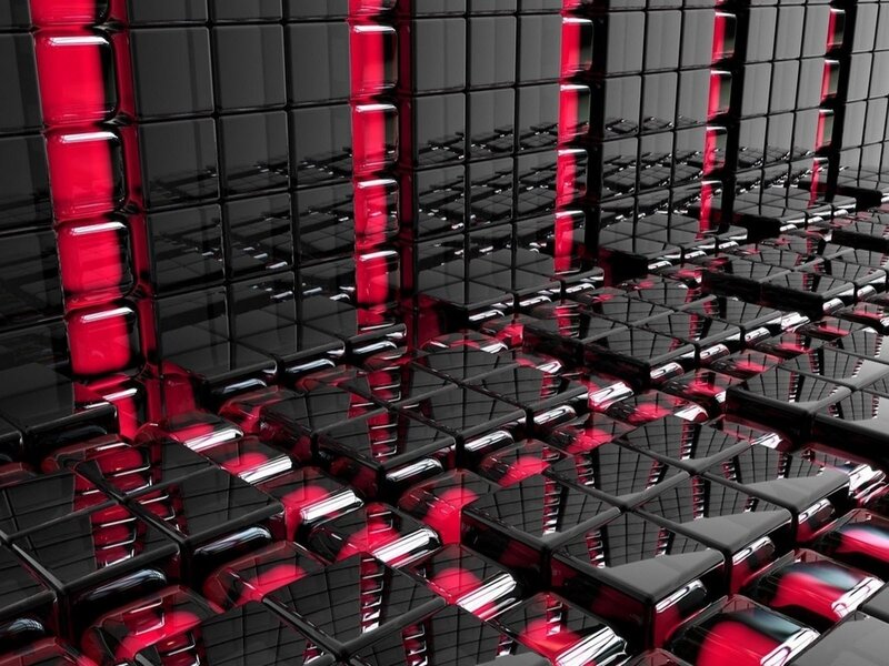 Black and Red Cubes — Abstract, 3d Render, Reflection