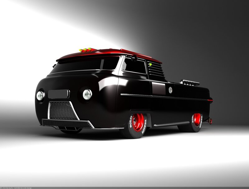 black and red custom van