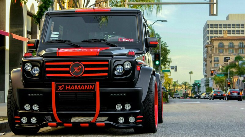 black and red customized suv