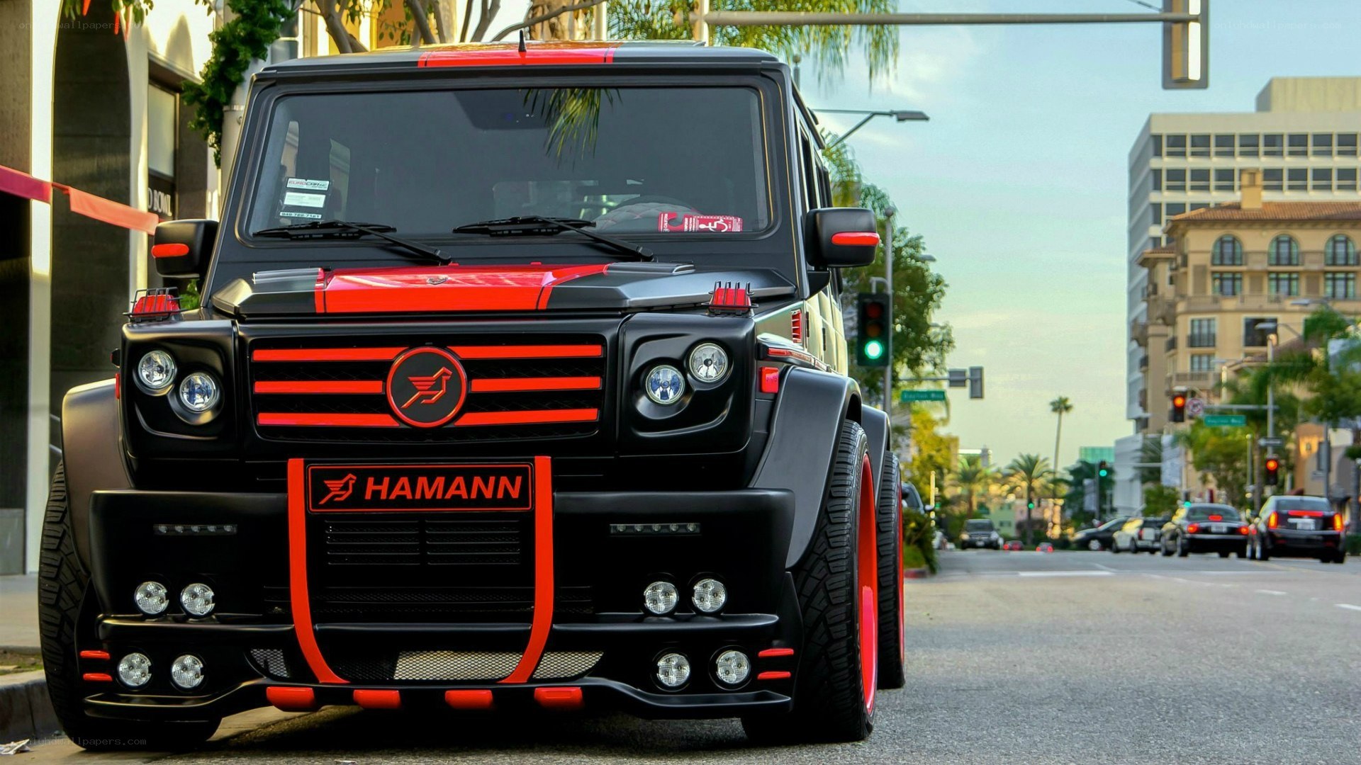 black and red customized suv